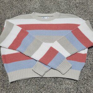 Hollister Chunky Knit Cropped Crewneck Sweater Striped Multi-Color Size Xsmall